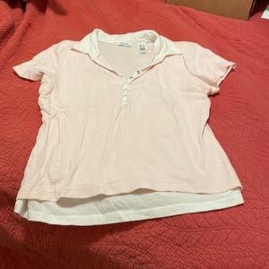 Pink striped shirt, color, pretty V cut. Lightly worn!